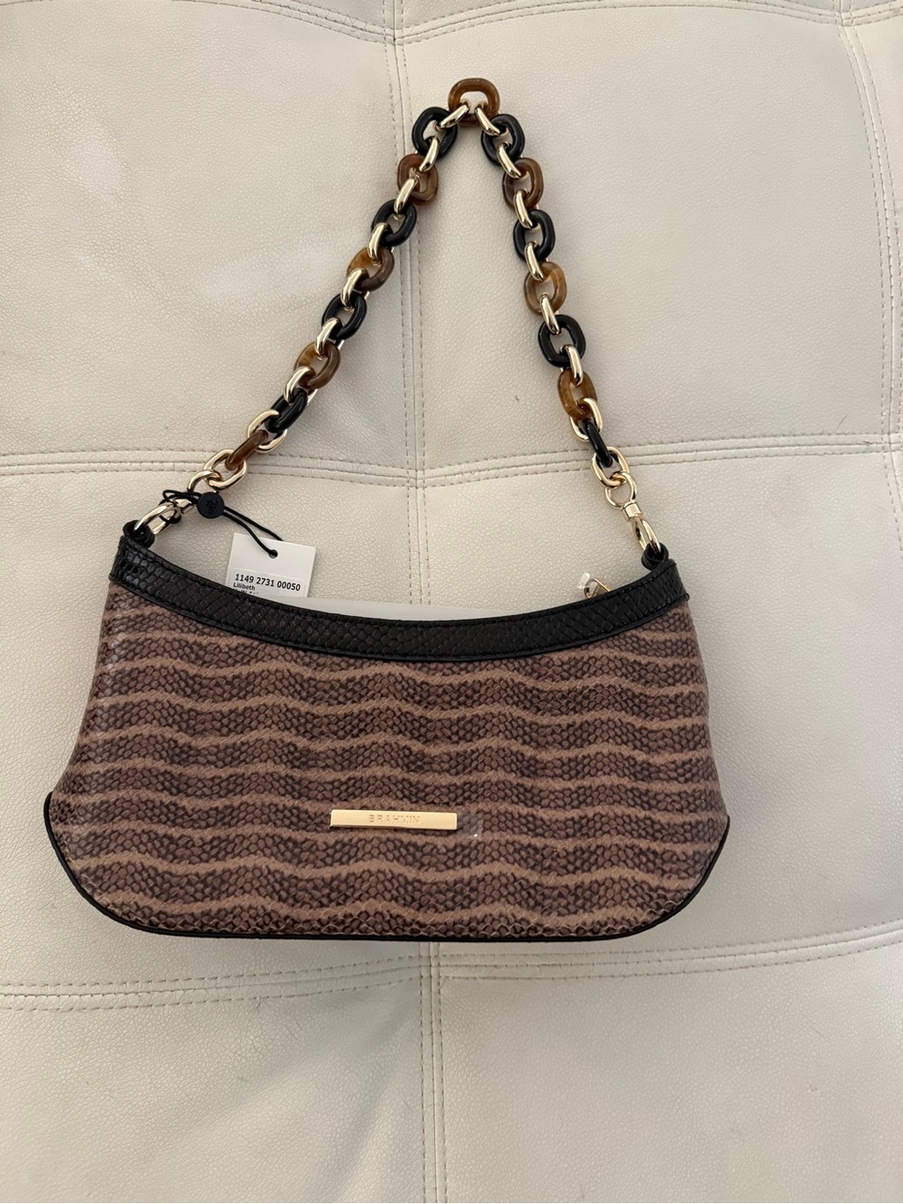 Brahmin Brown Patterned Shoulder Bag with Tortoiseshell Chain